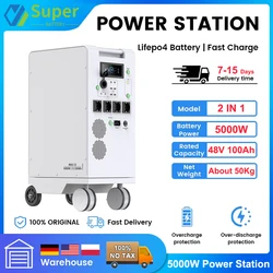 Portable Power Station 5000W LiFePO4 48V 100Ah 5Kwh 6000W MPPT Inverter With Light 18W-USB EU AC Input/Output PV Input EU STOCK