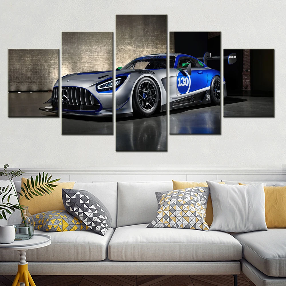 5 Pieces Canvas Wall Arts Poster Painting Cars Wallpaper Modern Motorsport Picture Print Artwork Home Decor For Living Room