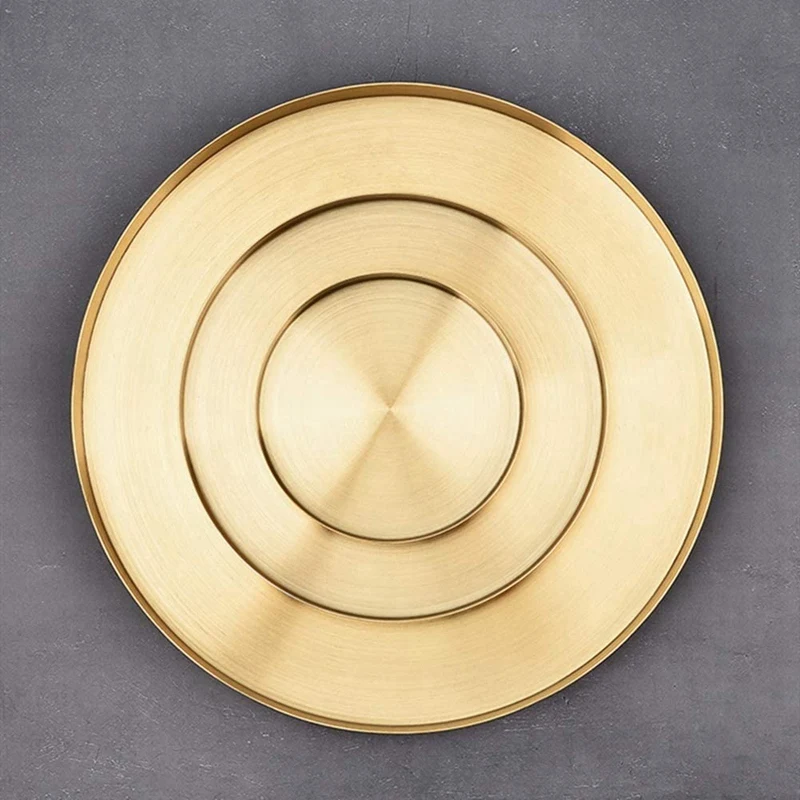 ABXF-круглый золотой поднос, металлический декоративный поднос, органайзер для макияжа для туалетного столика, ванной комнаты, платья, отделки из матовой латуни