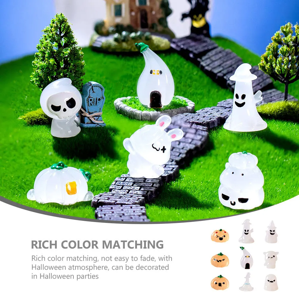 

9Pcs Resin Halloween Miniatures Glow in The Dark Micro Landscape Decor for DIY Party Scene Layout Ornaments Halloween Miniatures