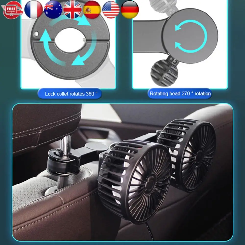 

12 В/24 В охлаждающий вентилятор на спинку автомобильного сиденья, зарядка через USB, автомобильный кулер для шеи, двухголовочный электрический автомобильный охлаждающий вентилятор для автомобиля, внедорожника, автоседана