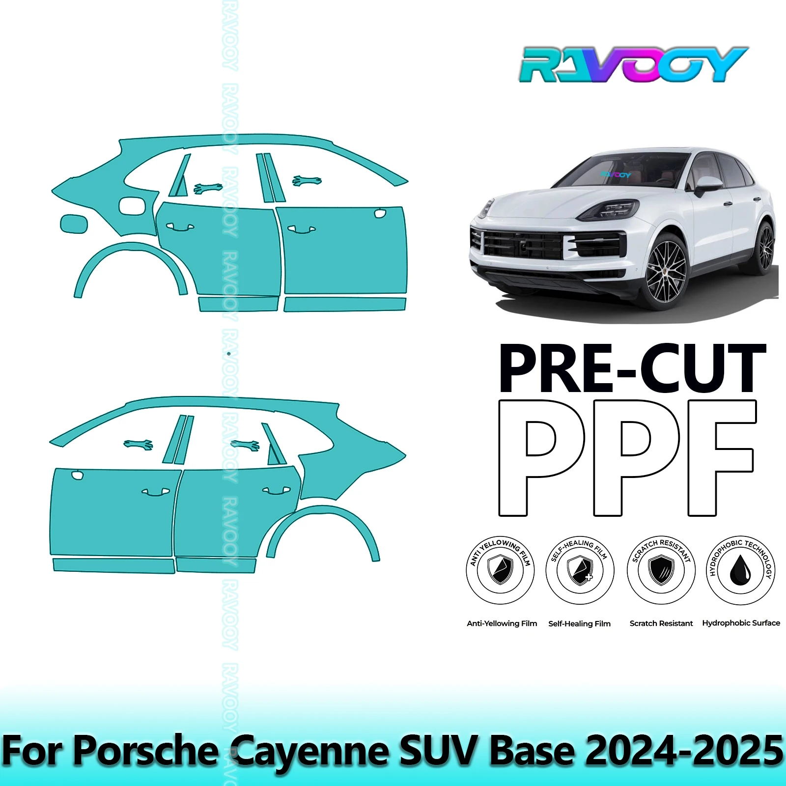 

For Porsche Cayenne SUV Base 2024-2025 8.5mil Clear Matte Pre-Cut PPF Door & A/B Pillar Kit TPU Paint Protection Film Set