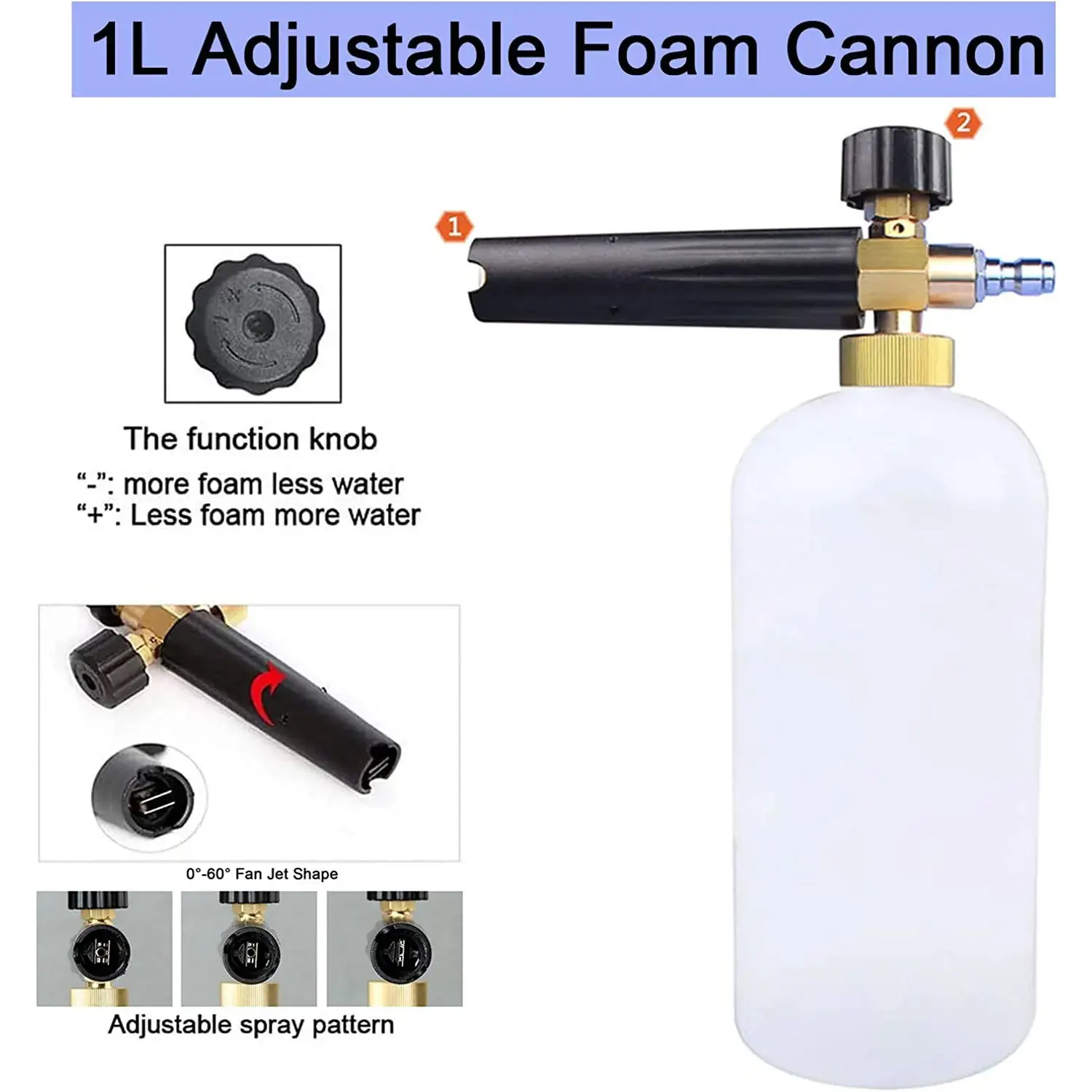 

Сверхмощный автомобильный пенопластовый ударно-волновой регулируемый пистолет для снежной пены с широким горлышком и толстым пенопластом, с 5 насадками 1/4 дюйма, быстроразъемным соединением 5 насадок