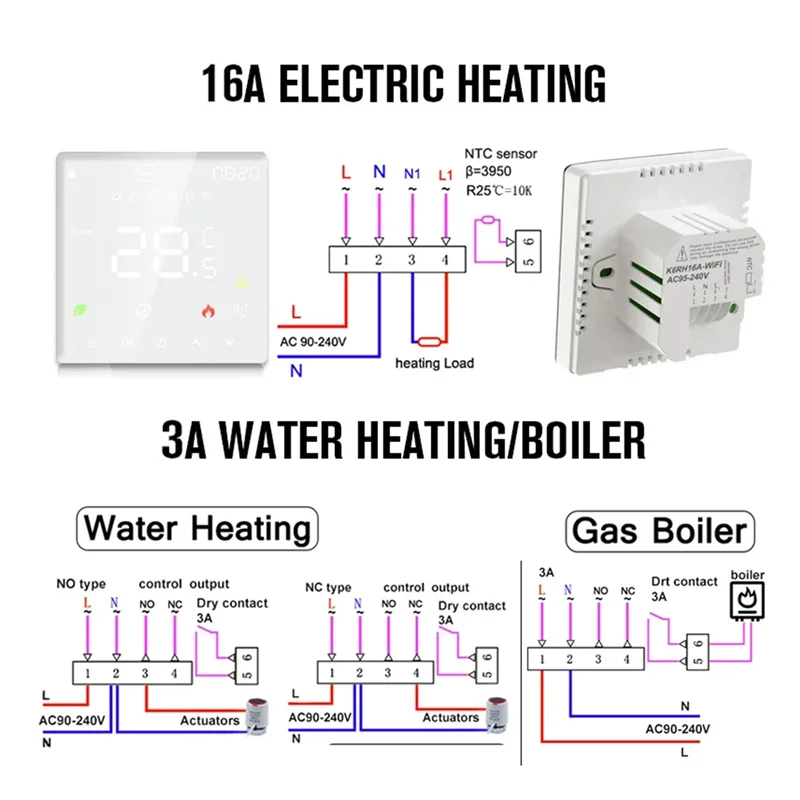

A41T Tuya Wi-Fi умный термостат электрический подогрев пола TRV вода газовый котел температура голосовой пульт дистанционного управления 16A прочный
