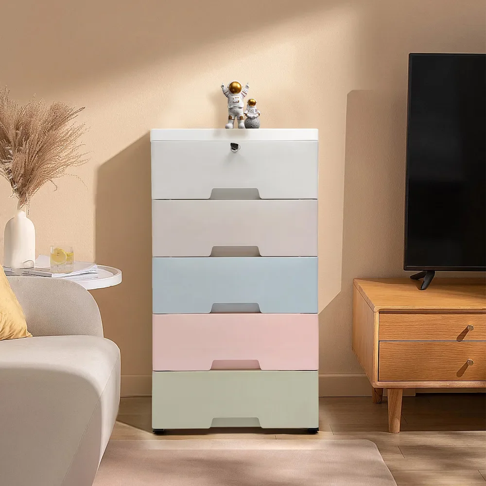 خزانة تخزين بلاستيكية ذات 5 أدراج، منظم متنقل قابل للقفل مقاوم للغبار مع عجلات قابلة للإزالة لخزانة حمام ورشة المرآب #2