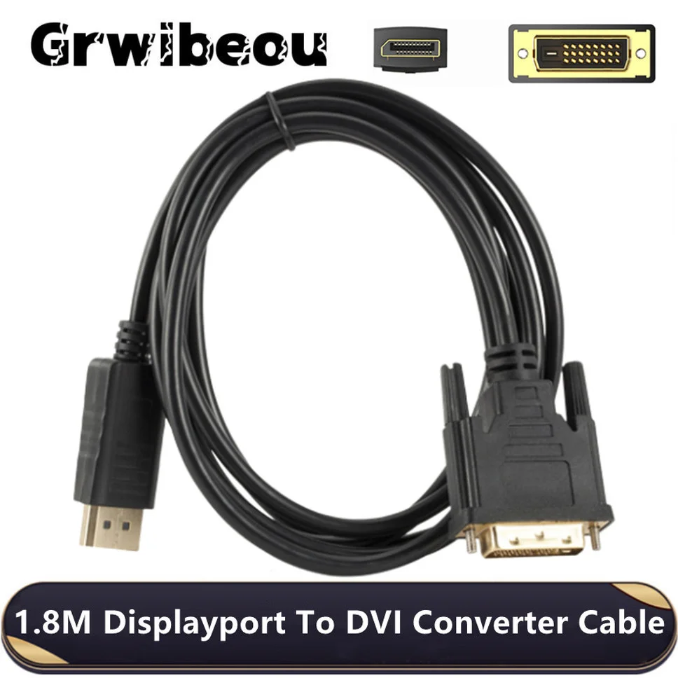 1.8m DP do DVI Adapter 1080P DisplayPort Port wyświetlacza do DVI Adapter do kabla konwerter z męskiego na męskie do monitorów projekcyjnych