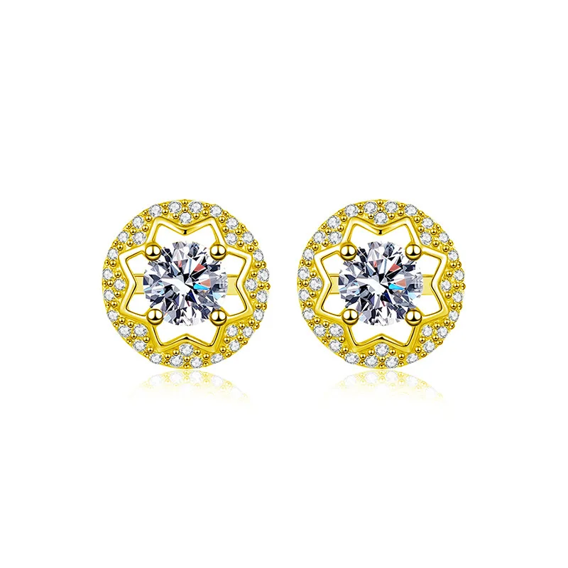 LinkerLove S925 Silver 0.5CT Moissanite Stud Earrings for Women Halo Star Design White Gold Plated Hypoallergenic Fine Jewelry
