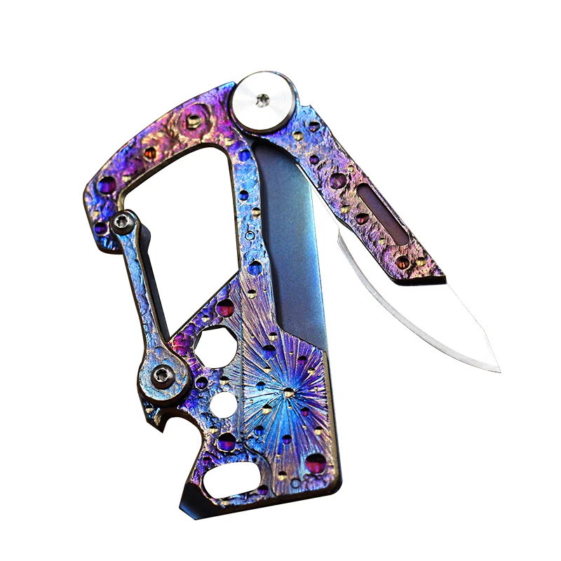 Limited Edition Hand Carving Starry Sky Titanium Alloy Multifunctional Key Chain Waist Hanging Car Keychain  Pocket Knife EDC