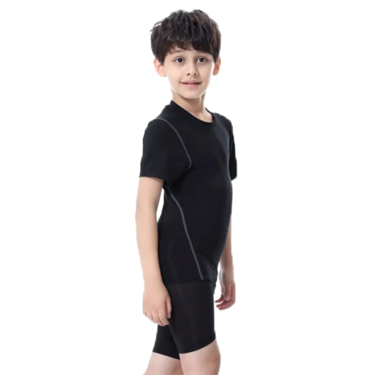 Camiseta de Compressão para Meninos, Manga Curta, Camada Base Atlética para Futebol e Basquete