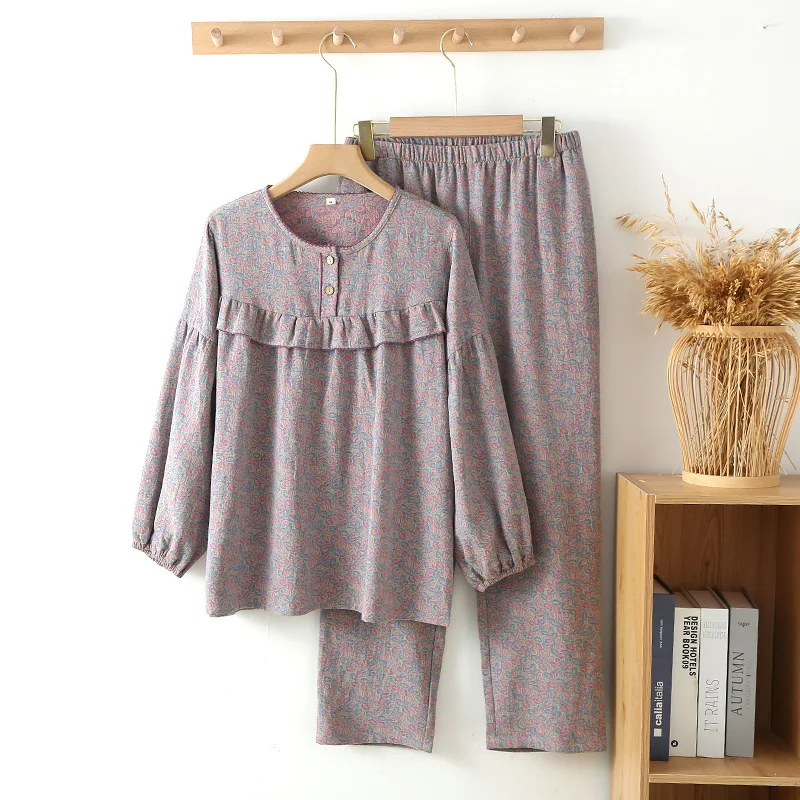 New Pajamas For Women Pure Cotton Loungewear Print Pyjama Sets Woman 2 Pieces Long Sleeve Sleepwear Women\'s Home Clothes Suit