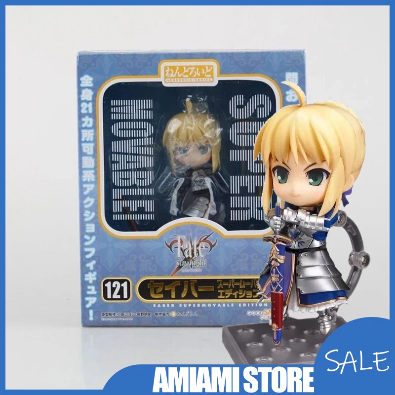 10cm Fate Stay Night Q Versão Sabre Nendoroid No.121 Chibi PVC Figura legal Ornamento Modelo de mesa Brinquedo colecionável para presentes de feriado