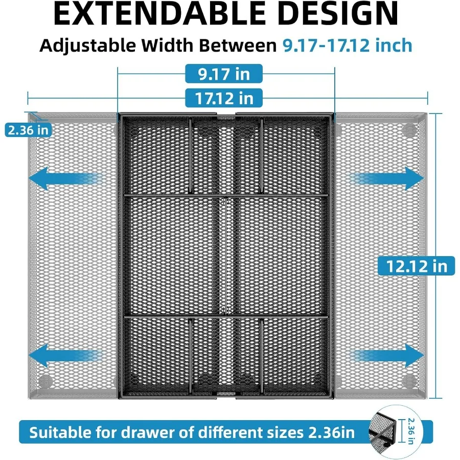 Расширяемый органайзер для ящиков стола, сетчатый органайзер для ящиков с 10 регулируемыми отделениями для офисных принадлежностей, туалетный столик для макияжа S