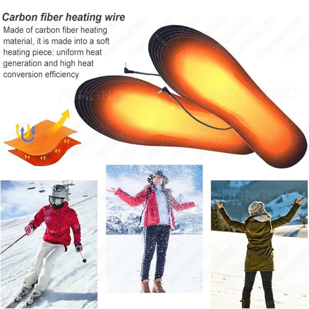 1/2Pairs USB Heated Shoes Insoles Women Men Feet Keep Warm Insole Electric Heating Shoe Pad for Winter Outdoor Skiing Sports