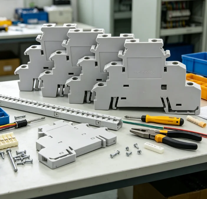 50Pcs DIKD 1.5 DIN Rail Terminal Block 1.5mm² 3-Tier Screw Clamp for C45 DZ47 Breakers Industrial Control Cabinets