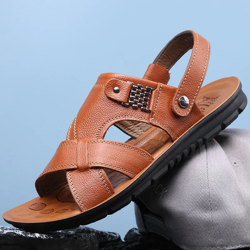 Genuine Leather Sandals Men Soft Comfortable Summer Sandals Open Shoes Non Slip Outdoor Beach Sandal Fashion Men's Sandal 38-47