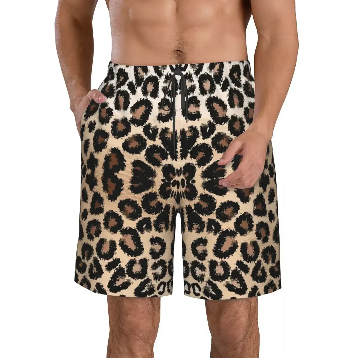 Cheetah Pattern Leopard Texture Print Trunks Beach Board Shorts Casual Quick Dry Swim Summer Men Pants