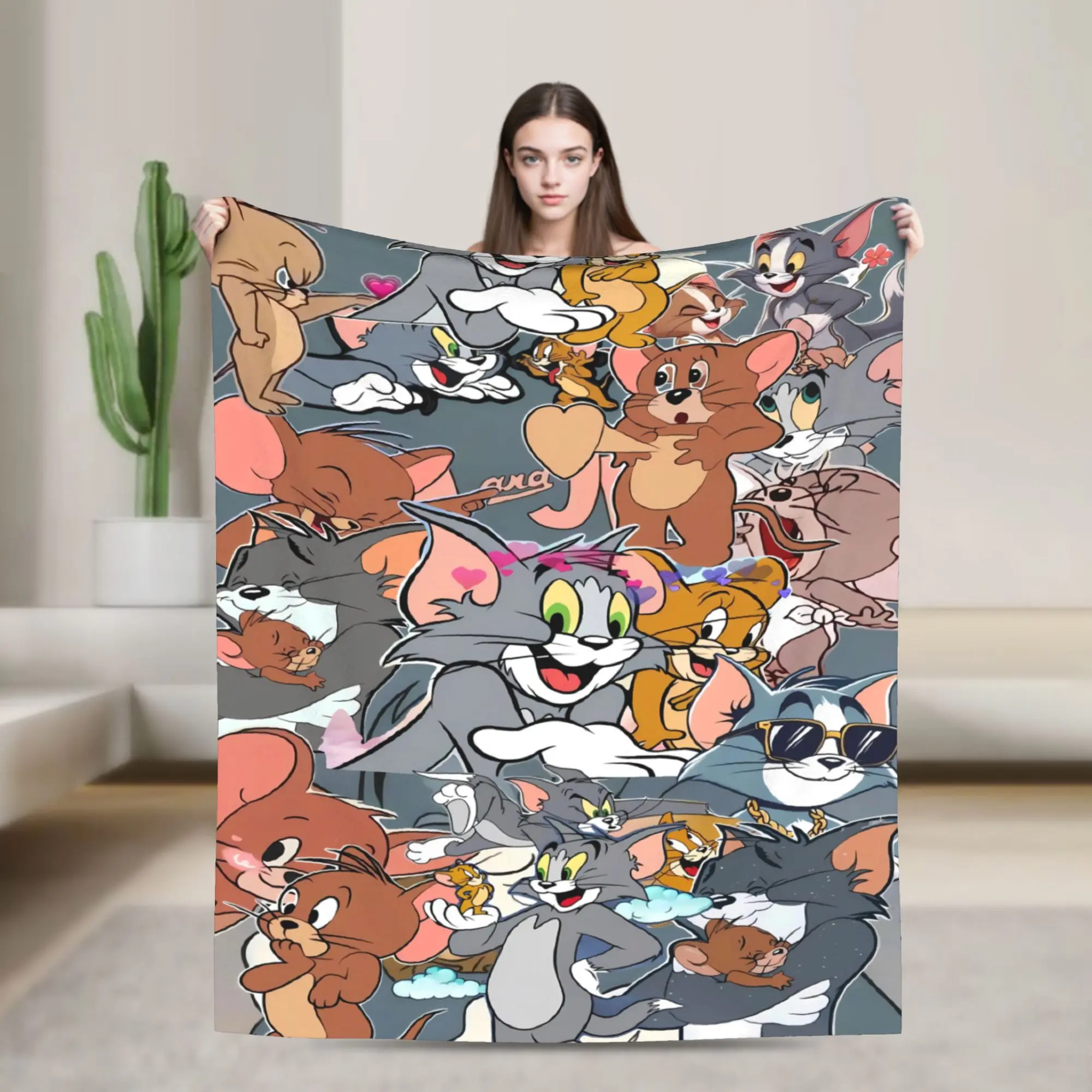 Tom Jerry Love Dense Manga Soft Warm Blankets Girls Boys Plush Bedding Throws Aesthetic Bedroom Flannel Bedspread Sofa Bed Cover