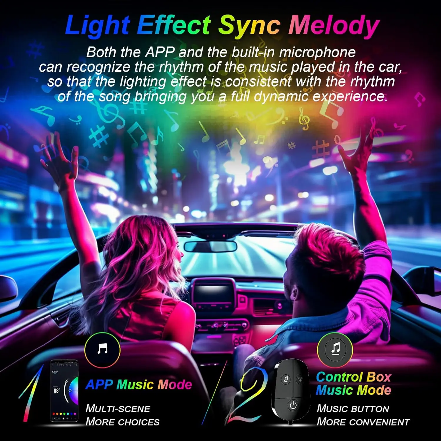 RGB Car Interior Lâmpada Atmosfera, Bluetooth APP, 3 Key Controle Remoto, Luz Música Ambiente, Adequado para Decoração Interior do Carro