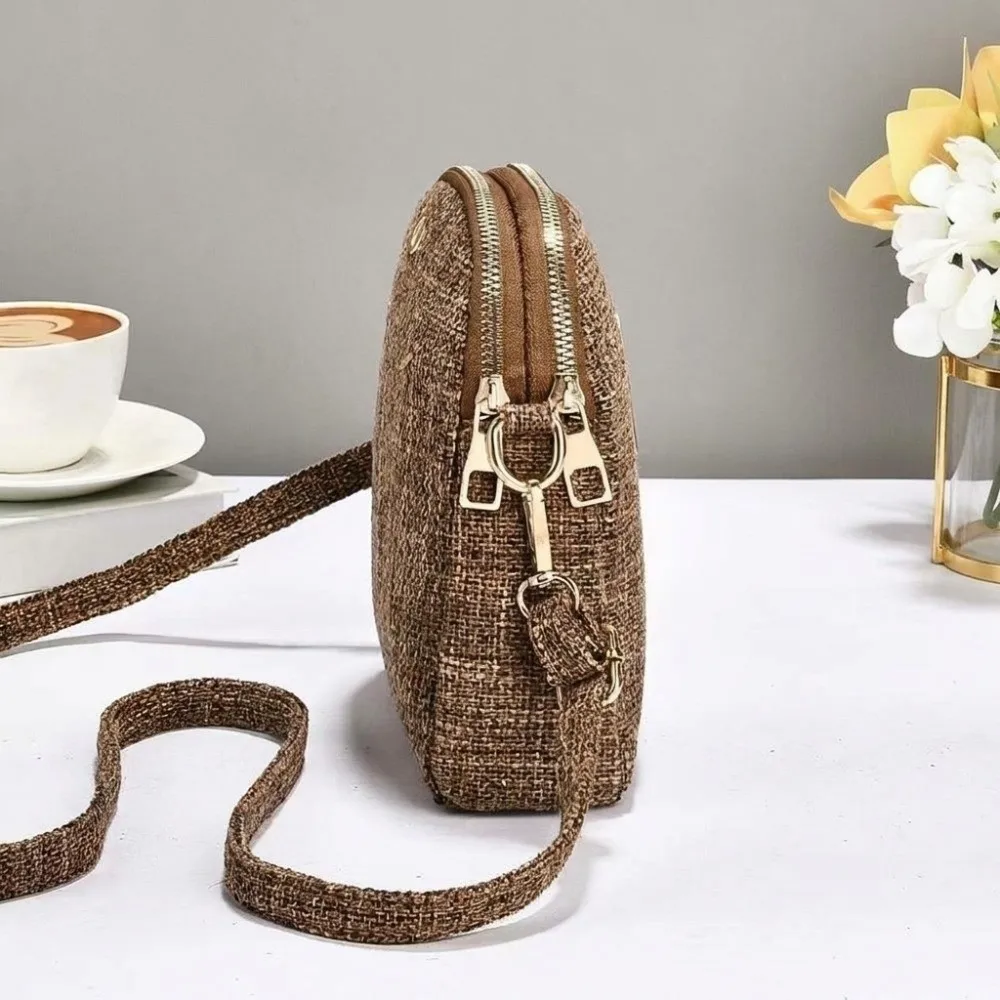 New Tweed Texture Crossbody Bag Multi-Layer Adjustable Shoulder Bag Solid Small Handbag Casual Outfits