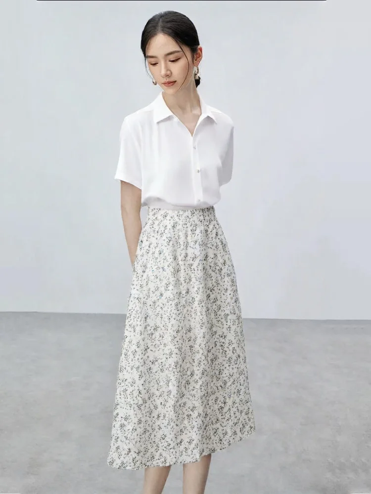 

Spring 2025 Women's High Waist A-Line Midi Skirt Mixed Material on ape Casual Commute Sle Regular Thin
