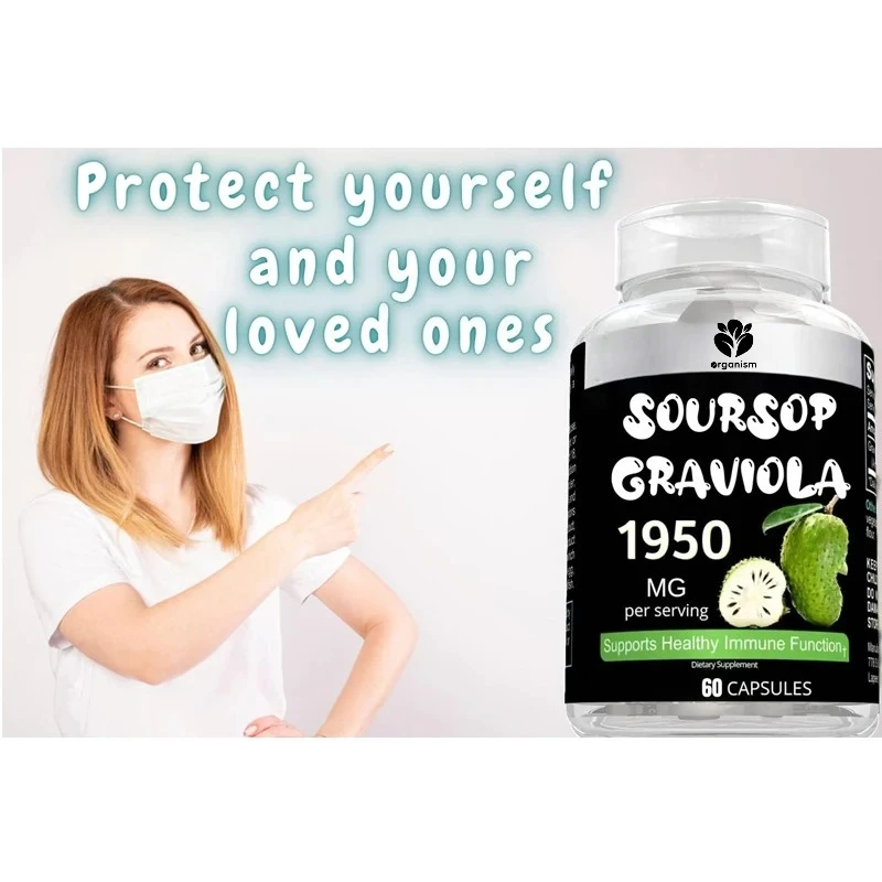 1950mg Graviola Capsules (Guan á bana) Organic Leaf Powder Rich in Powerful Antioxidants