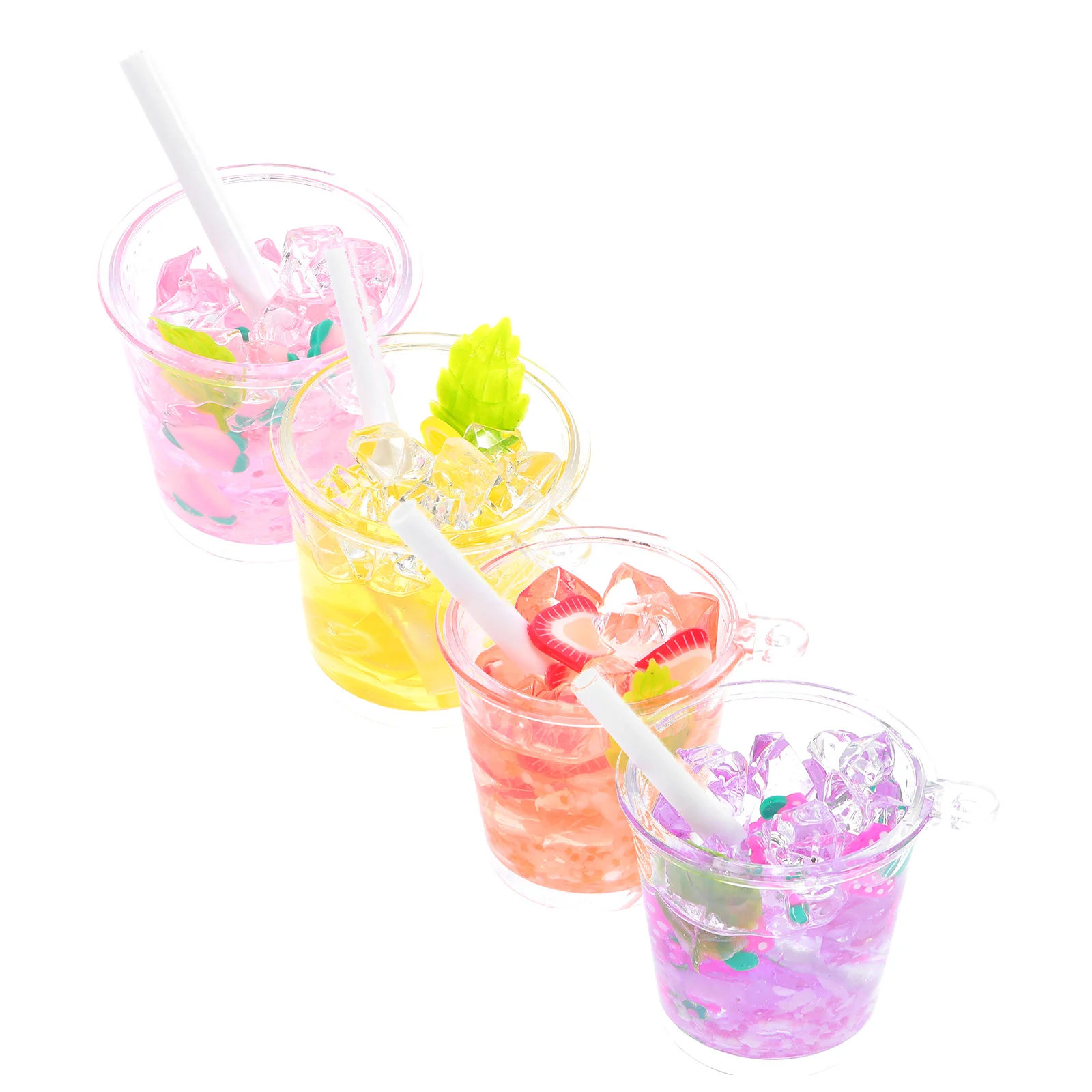 

4 Pcs Mini Cold Drink Cup Round Plastic Candy Bottle Backpack Keychain Kids Keychains Bag Charms Miniature Jars Glass Bottle