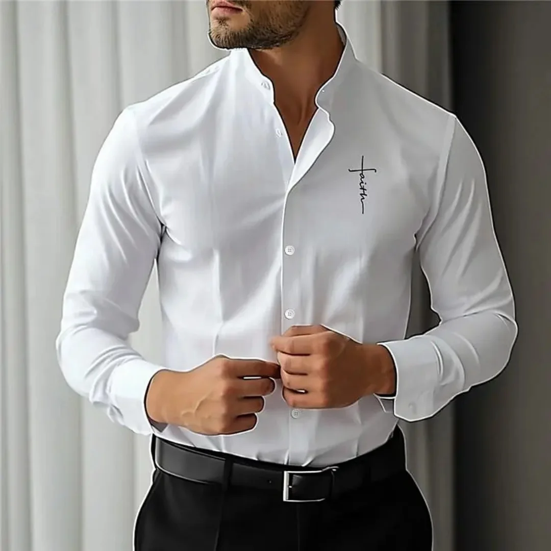 

Camisa de lino con estampado 3D para hombre, ropa informal de negocios para uso diario, primavera y verano, cuello levantado, ma