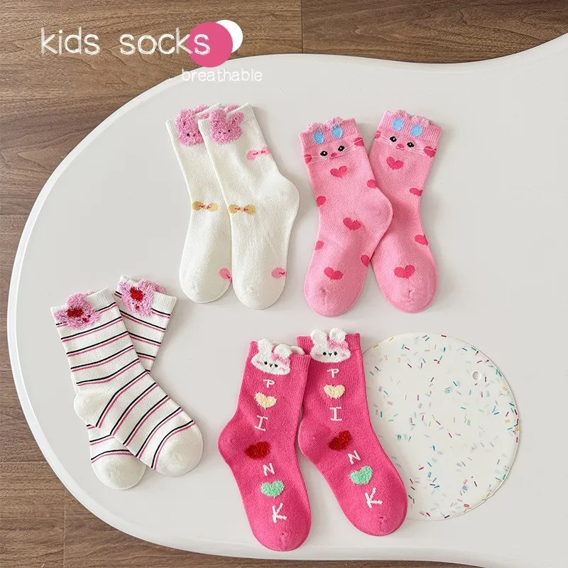 4 Double Kids Instagram Girls Bow Polka Dot Lace Everything with Cute Princess Socks Comfortable and Breathable 4-12 Y