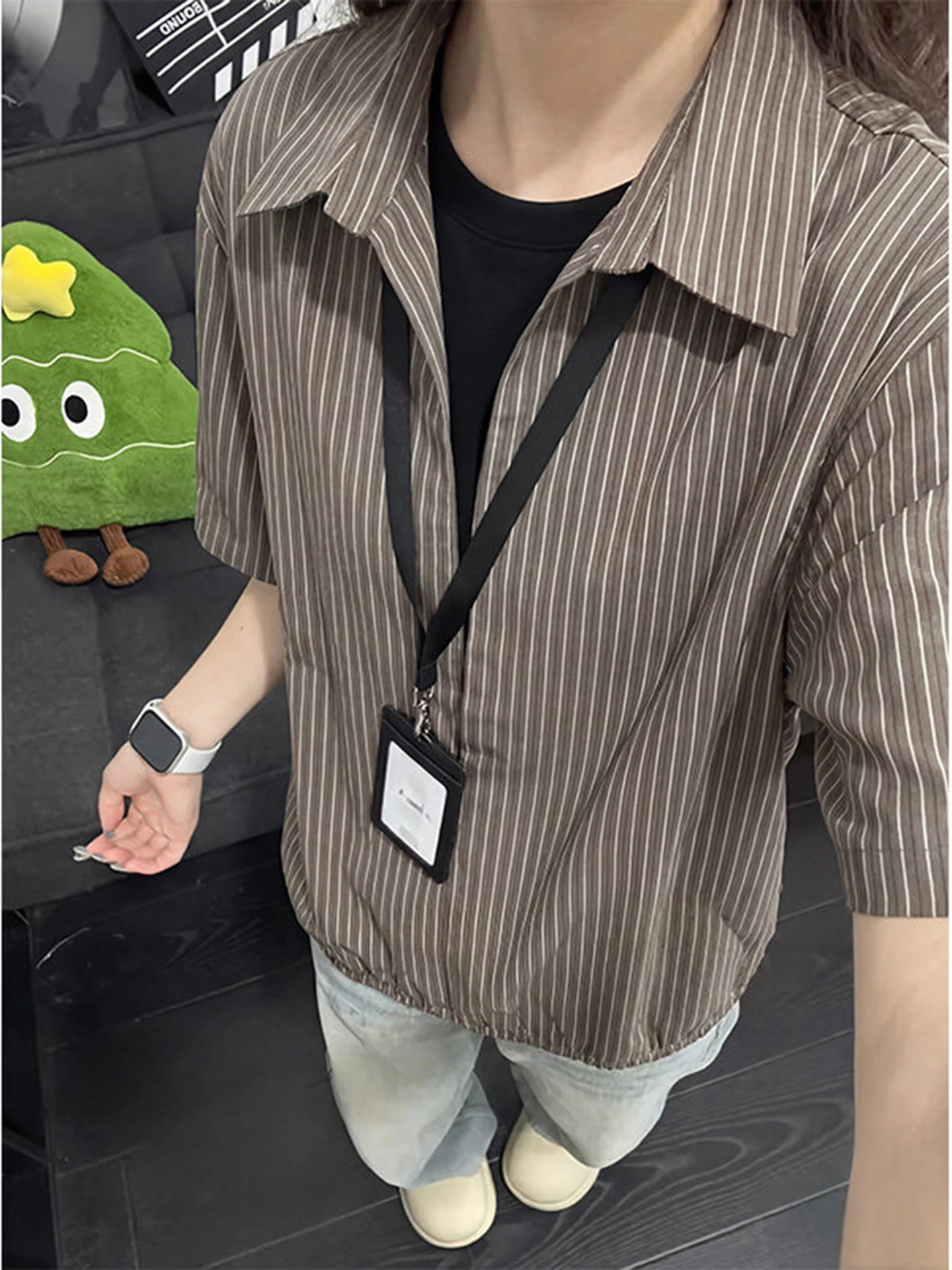 

Футболка Cleanfit в винтажном стиле преппи с V-образным вырезом, в полоску, с коротким рукавом, унисекс, летняя, в американском ретро-стиле, дышащая, прохладная, приятная на ощупь