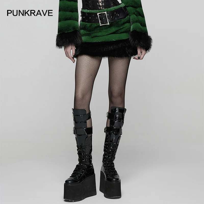 PUNK RAVE Women's Punk Warm Eco-friendly Artificial Fur Ultra-Soft Skirt A Winter-themed Enhance Layering Mini-skirts 3 Colors