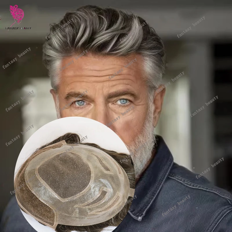 

Дышащая швейцарская кружевная ткань Versalite, темно-коричнево-серая, 210 # 1b80 100% натуральные человеческие волосы для мужского парика с осветленными узлами и естественной линией роста волос