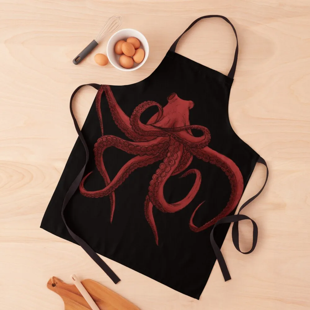 Red Octopus Apron halloween kitchen women's household apron Apron kitchen