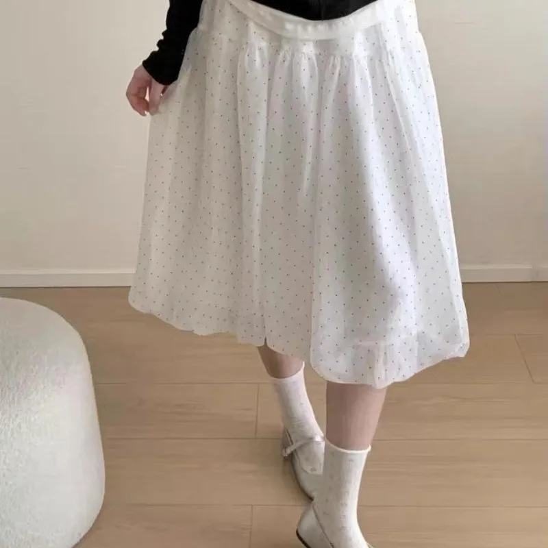 Sweet Korean 2026 Polka Dot Summer Skirt Mid-skirt