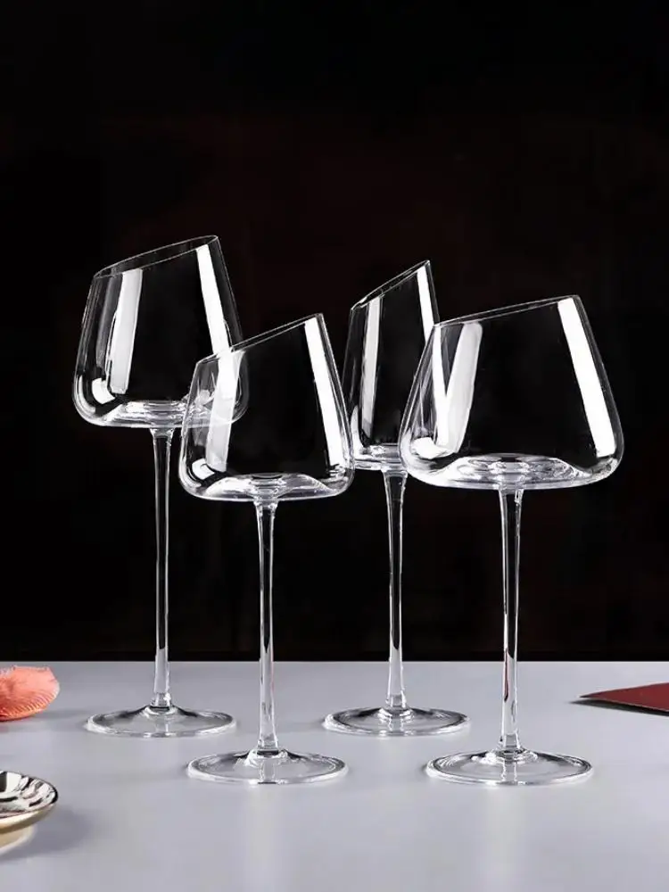 Oblique Long Stem Goblet Red Wine Glass Cup Kitchen Tool Champagne Glass Bordeaux Burgundy Wedding Party Gift Glassware