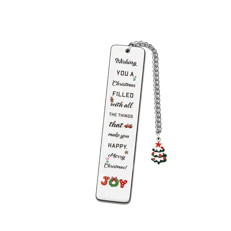 Metal Bookmark Christmas Gift Snowman Santa Claus Pendant Laser Engraved with Logo Teacher Gift for Students