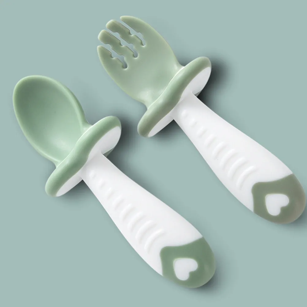 

2Sets Food Spoon Fork Ergonomic Design Training Baby Tableware Infant Flatware for Daily Use