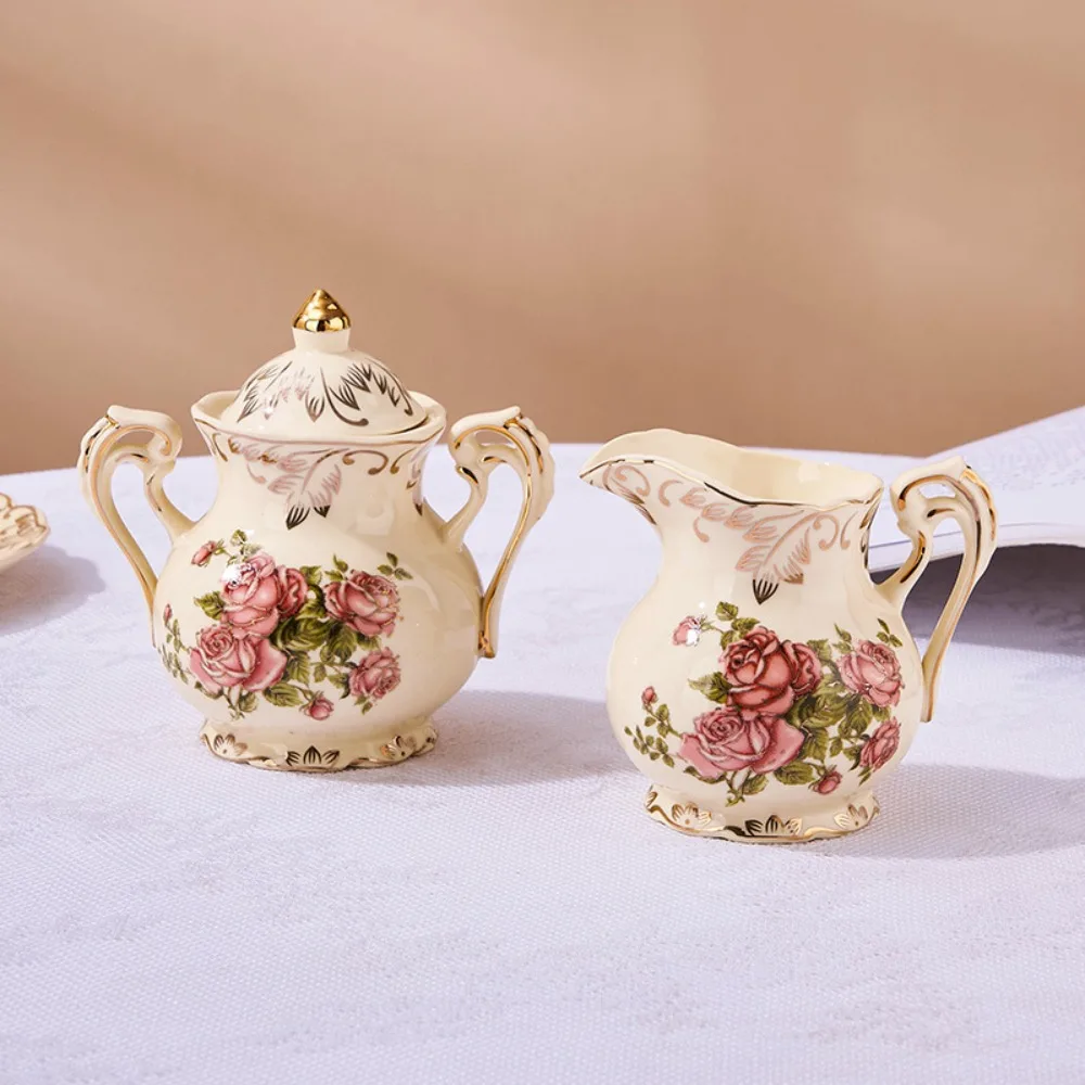 2Pcs European‑Style Ceramic Sugar Bowl Milk Jar Set Coffee Latte Pitcher Hotel Kitchen Seasoning Storage Container