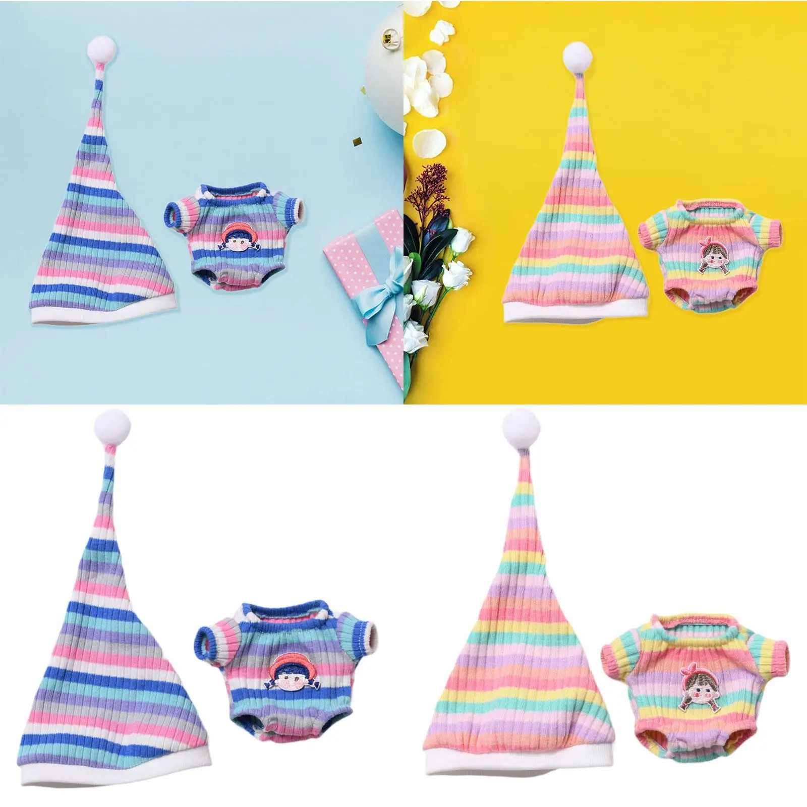 Dolls Striped Pajama and Hat Fashion Clothing for Kids Photo Props DIY Sleepwear Loungewear Miniature Clothes for 5.91'' 6.69''