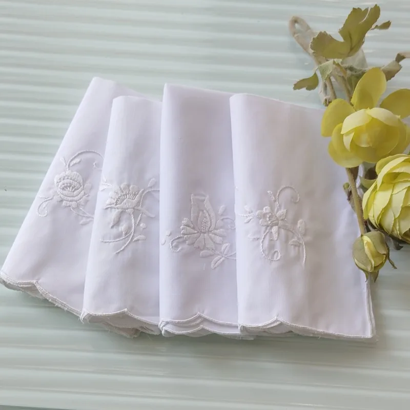 4PCS Vintage Retro Handmade Embroidered Napkin Handkerchief