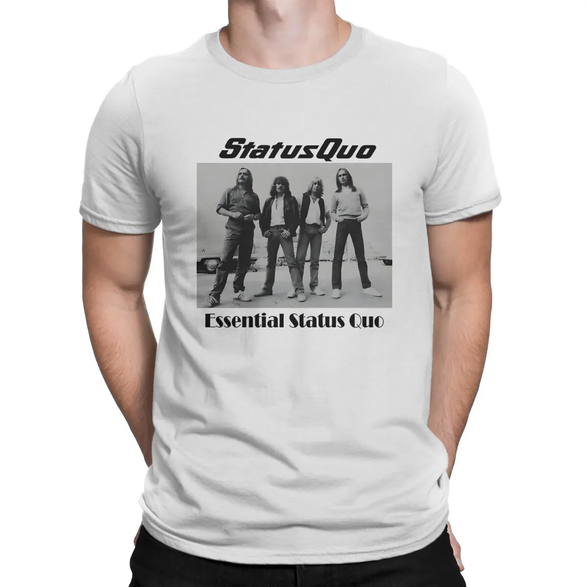 Poster T Shirt for Men Cotton Novelty T-Shirts Crew Neck Status Quo Tee Shirt Short Sleeve Clothing Unique