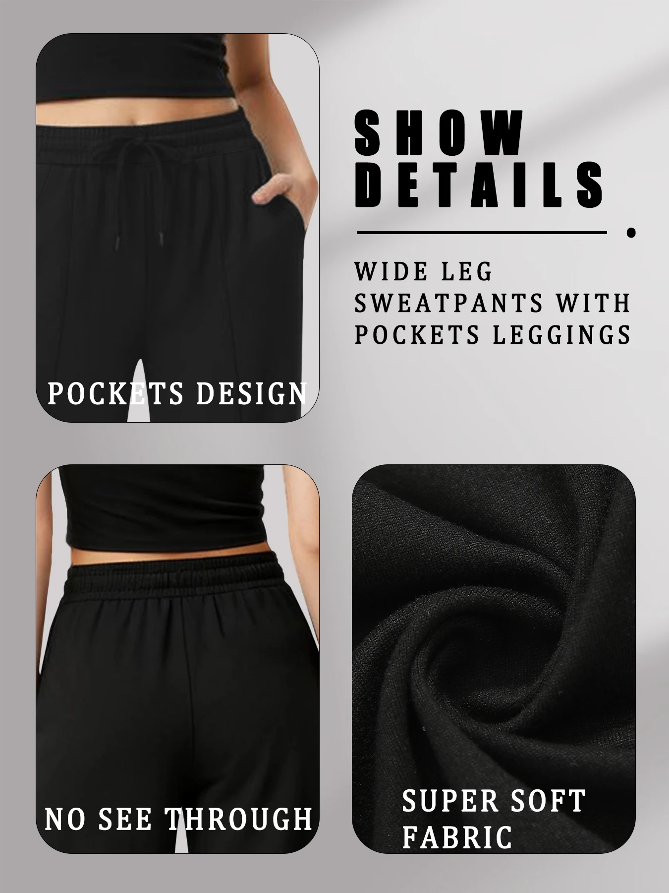 여성용 와이드 레그 스웨트팬츠 포켓 포함 루즈핏 운동용 스웨트팬츠