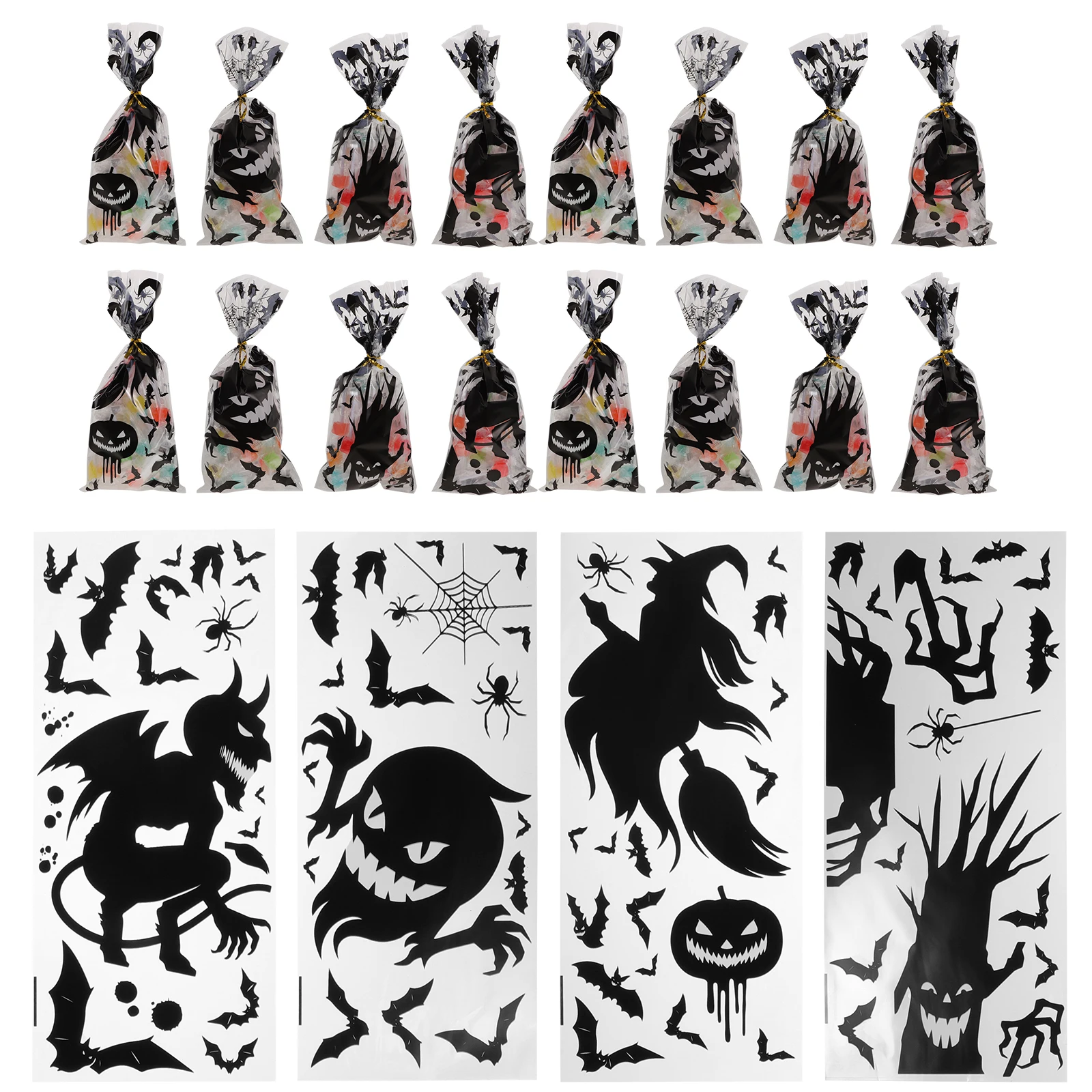 

100 Pcs Bat Halloween Bags Transparent OPP Treat Halloween Treat Bag Pouches For Cookies Snacks Gifts Storage Supplies
