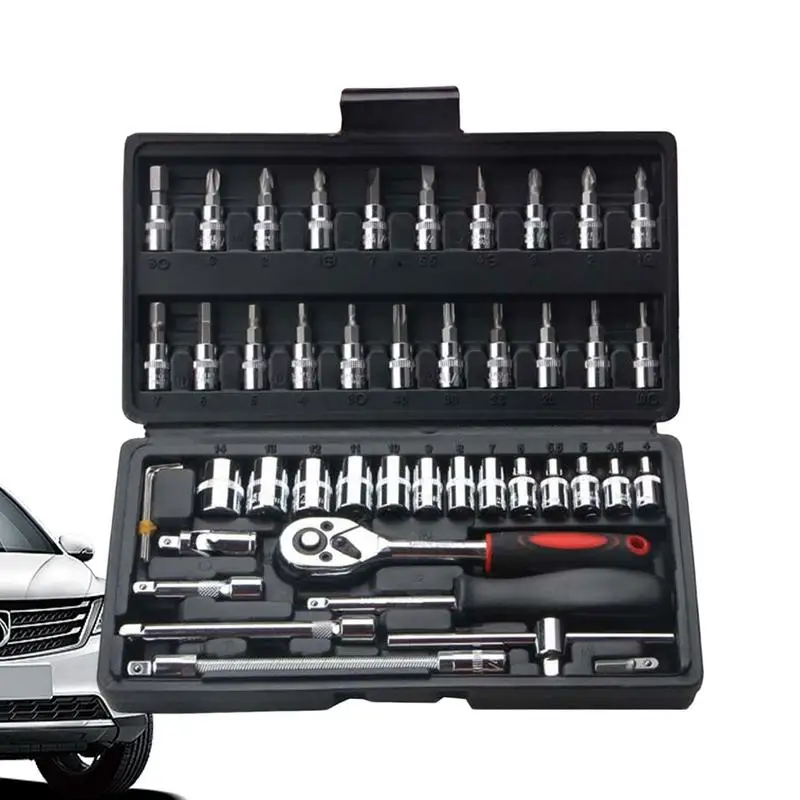 

Drive Socket Set 46 Pcs Drive Ratchet Set Automotive Repair Tools Universal Adapter/spring Screwdriver Head AD Joint Tools Kit