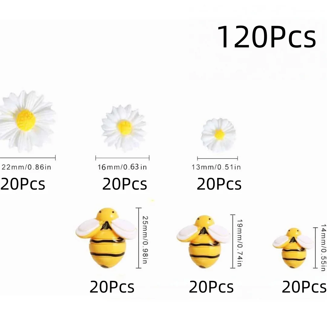 120Pcs Resin Bee Daisy Flowers Decor Tiny Bees Craft Decoration Flatback Bumble Bee Shaped Embellishment for DIY Crafts Scrapboo