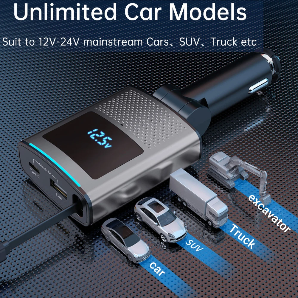 Car Charger Super Fast Charging Telescopic Cable  Suitable for Cigarette Lighter