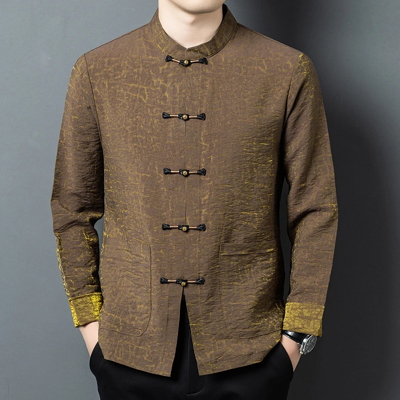 Lyocell 80.1%,Polyamide 19.9% Shirts For Men Long Sleeve Premium Autumn Quality Lightweight Tang Costume Print Camisas De Hombre