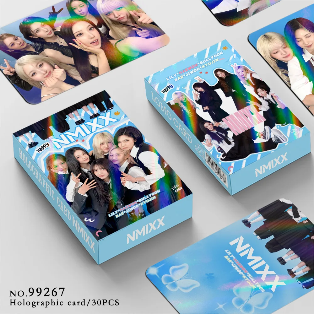 30Pcs NMIXX Debut 4th Anniversary Laser Photocards Kpop Star Collection Lomo Cards Holographic Flash Cards Fans Gifts