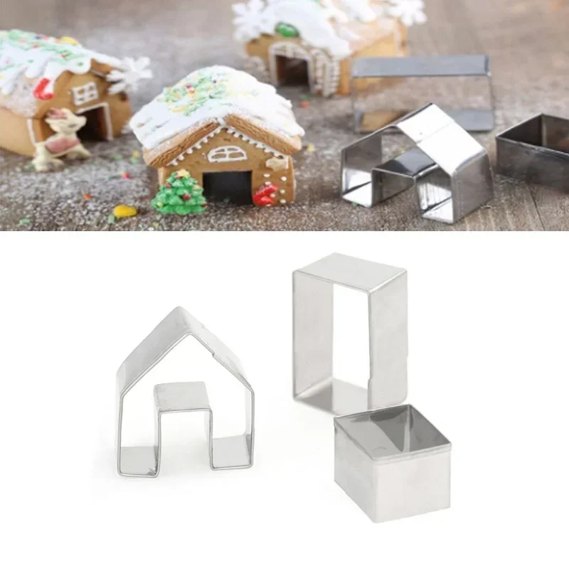 3Pcs Christmas Gingerbread House Biscuit Cutter Set Stainless Steel Cookie Mould Baking Accessories Cake Mold