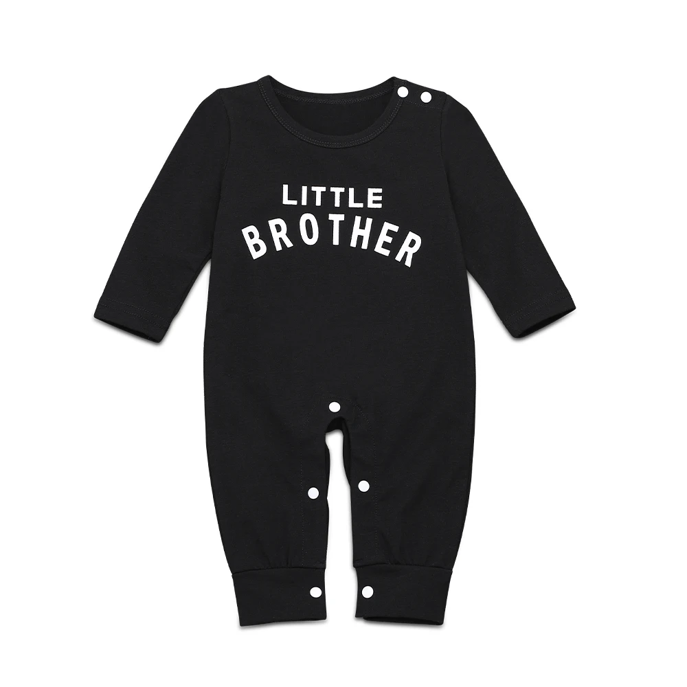 Newborn Baby Letter Print Romper Infant Long Sleeve O-neck Jumpsuit Button-up Clothing for Spring Fall