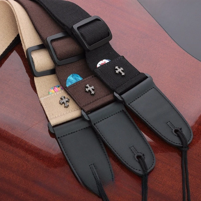 Cotton Folk Acoustic Guitar Strap Musical Instrument Accessories Creative Pluggable Pick Electric Guitar Bass Shoulder Strap